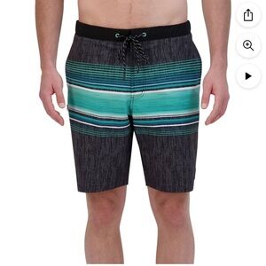 NWT ZeroXposur Men's Swim Shorts - Black and Teal Stripes XL